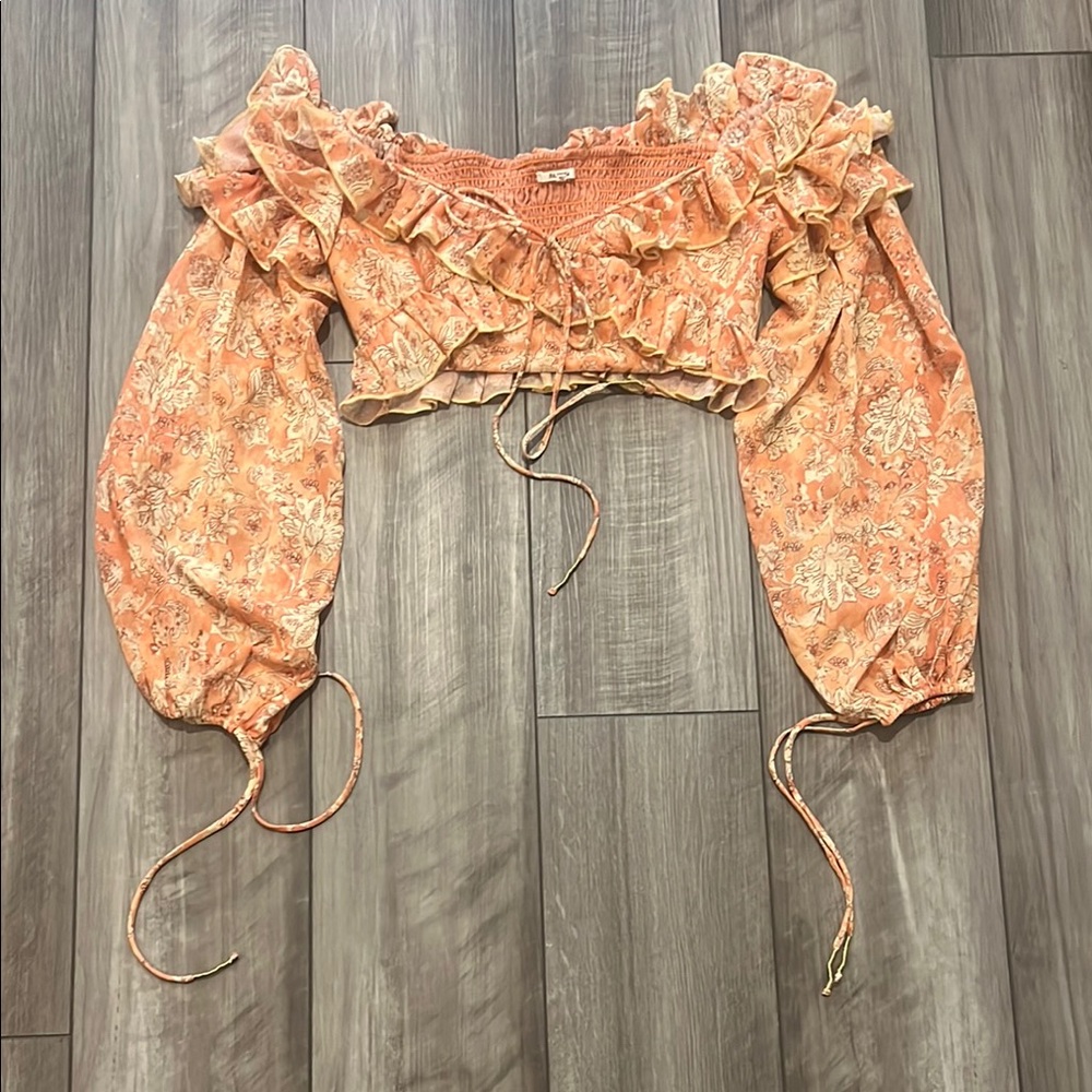 Tularosa Floral Ruffle Crop Top - Orange